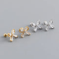 Classic Cute Design 925 Sterling Silver Zircon Bowknot Screw Stud Earrings S925 Girl Women
