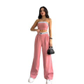 Summer Outfits for Women 2024 Girl Sports Top and Pants Sets High Waist Wide Leg Pants Two Piece Set Jogging Suits Women
