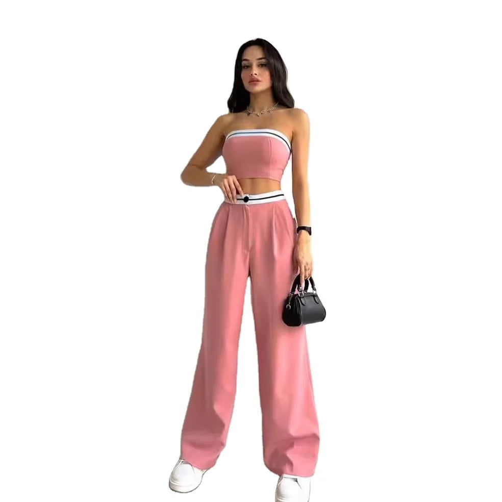 Summer Outfits for Women 2024 Girl Sports Top and Pants Sets High Waist Wide Leg Pants Two Piece Set Jogging Suits Women