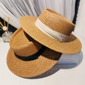 INS Korea Fashion Casual Sombrero Visor Boater Sun Hat Women Adult Summer Beach Travel Outdoor Wide Brim Ribbon Straw Flat Image