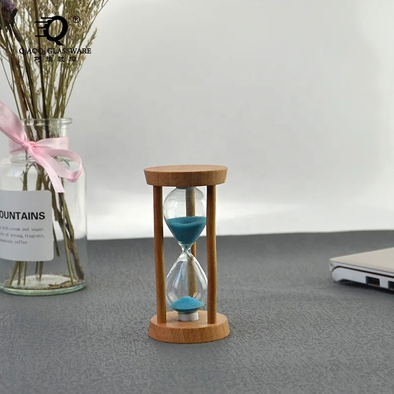 Wholesale Modern Custom Logo 3mins Wooden Glass Hourglass Sand Clock for Birthday Home Decor