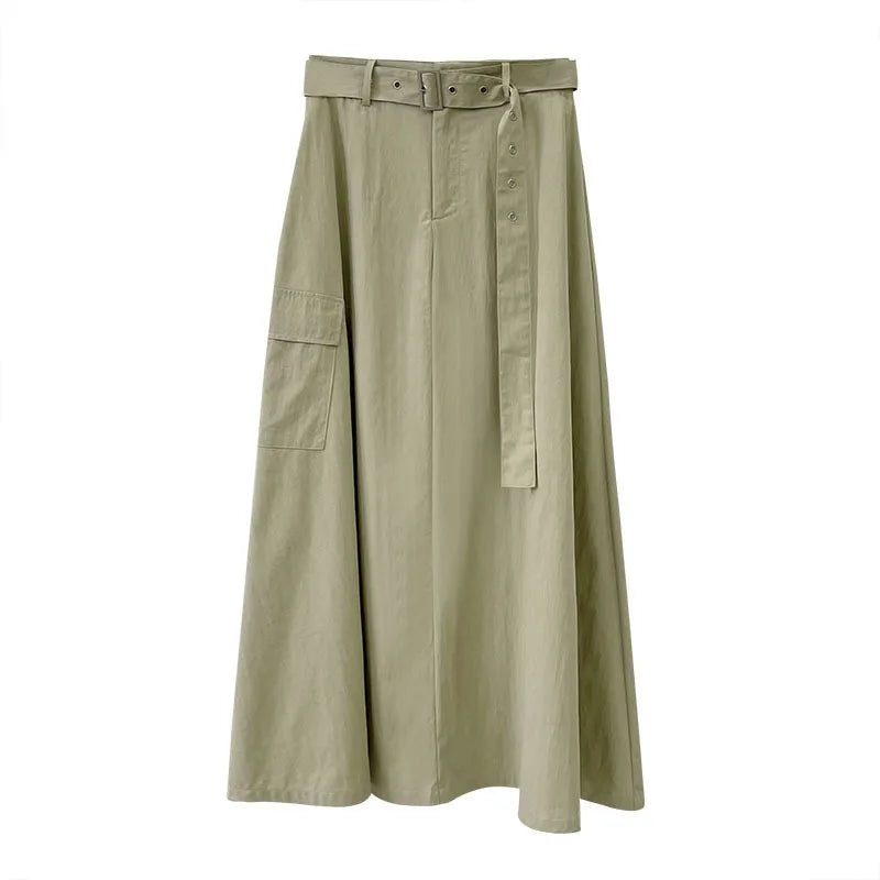 Spring Season Women's A-Shaped Skirt High Waist Casual Vintage Design Breathable Floor-Length Skirt