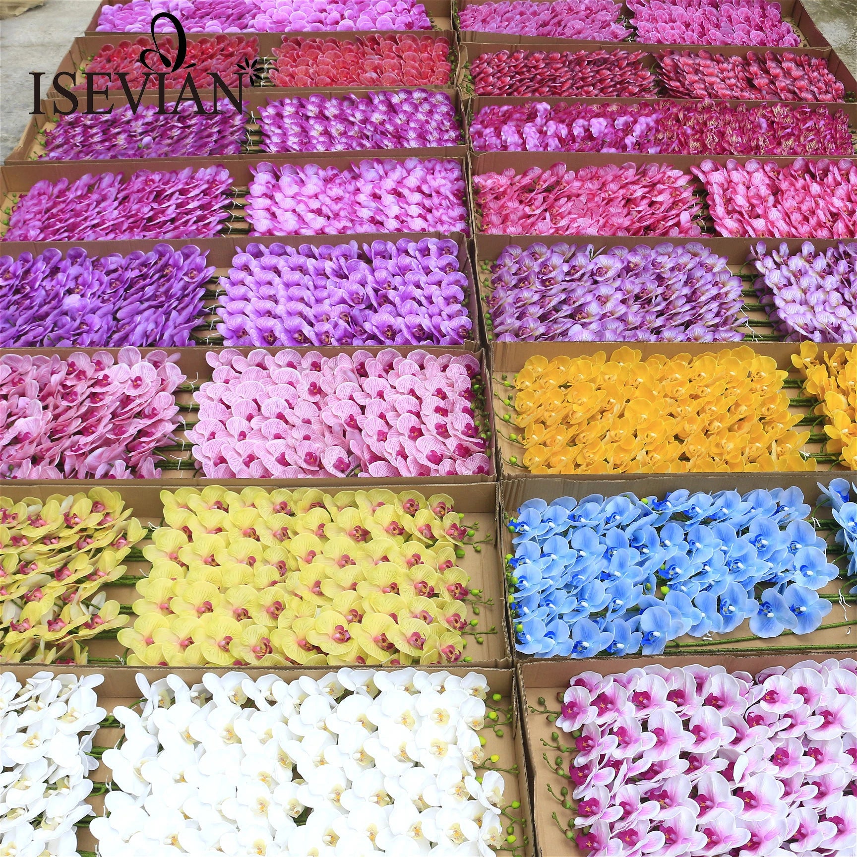 ISEVIAN 9 Heads White Pink Purple Real Touch Latex Orchid Flowers Artificial Butterfly Plant