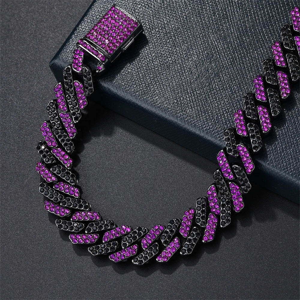 Wholesale Alloy Cuban Chain Purple Zircon Necklace Hiphop Jewelry for Women and Men