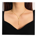 VKME Fashion Stainless Steel Gold Plated V Letter Pendant Necklace for Women Jewelry