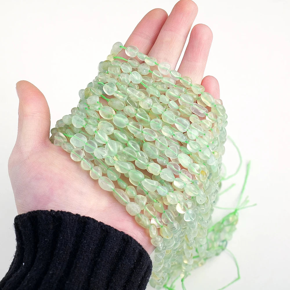 Wholesale Natural Crystal Bead Semi-finished Prehnite Free Form Bead for DIY Bracelet