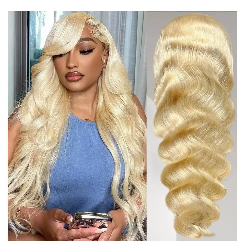 613 Human Hair Wig Full 13x4 Transparent Lace Frontal Wig for Black Women Cuticle Aligned Hair Lace Front Blonde Body Wave Wig MegaBDM