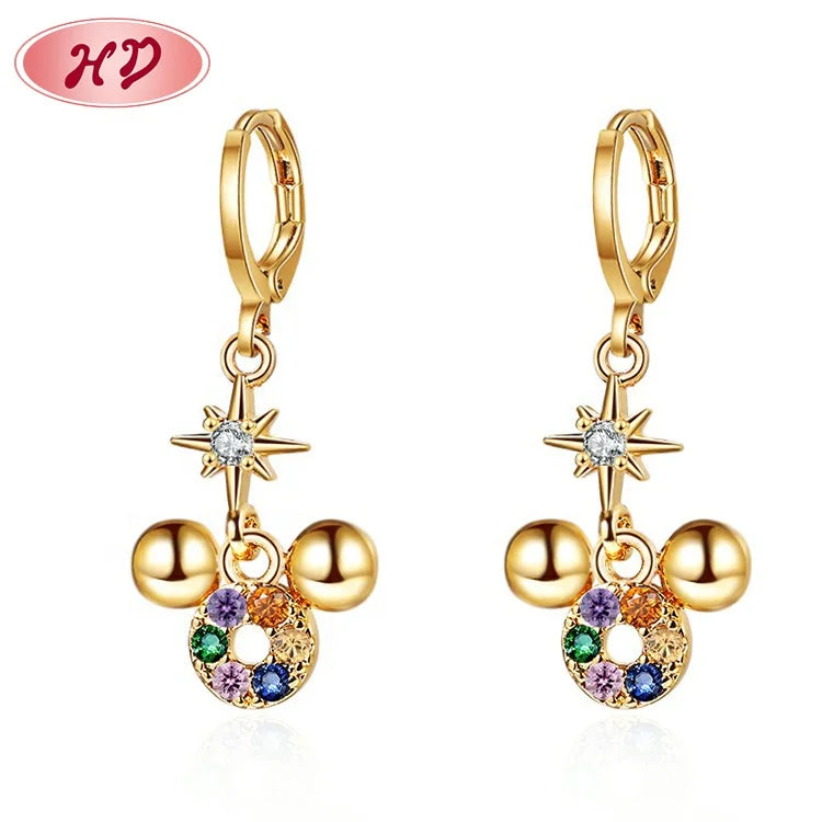 Custom Wholesale Jewelry Supplier Aaa Cubic Zirconia Earrings Animal Cute Mouse Copper Gold-Plating Earring Huggie Jewelry
