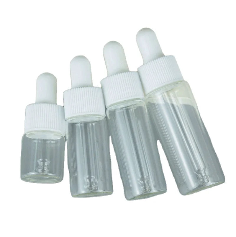 Clear Slim Glass Dropper Bottle 5ml 10ml 15ml 20ml Essential Oil Face Cream with White Black Lid and Wide Dropper MOQ 100pcs