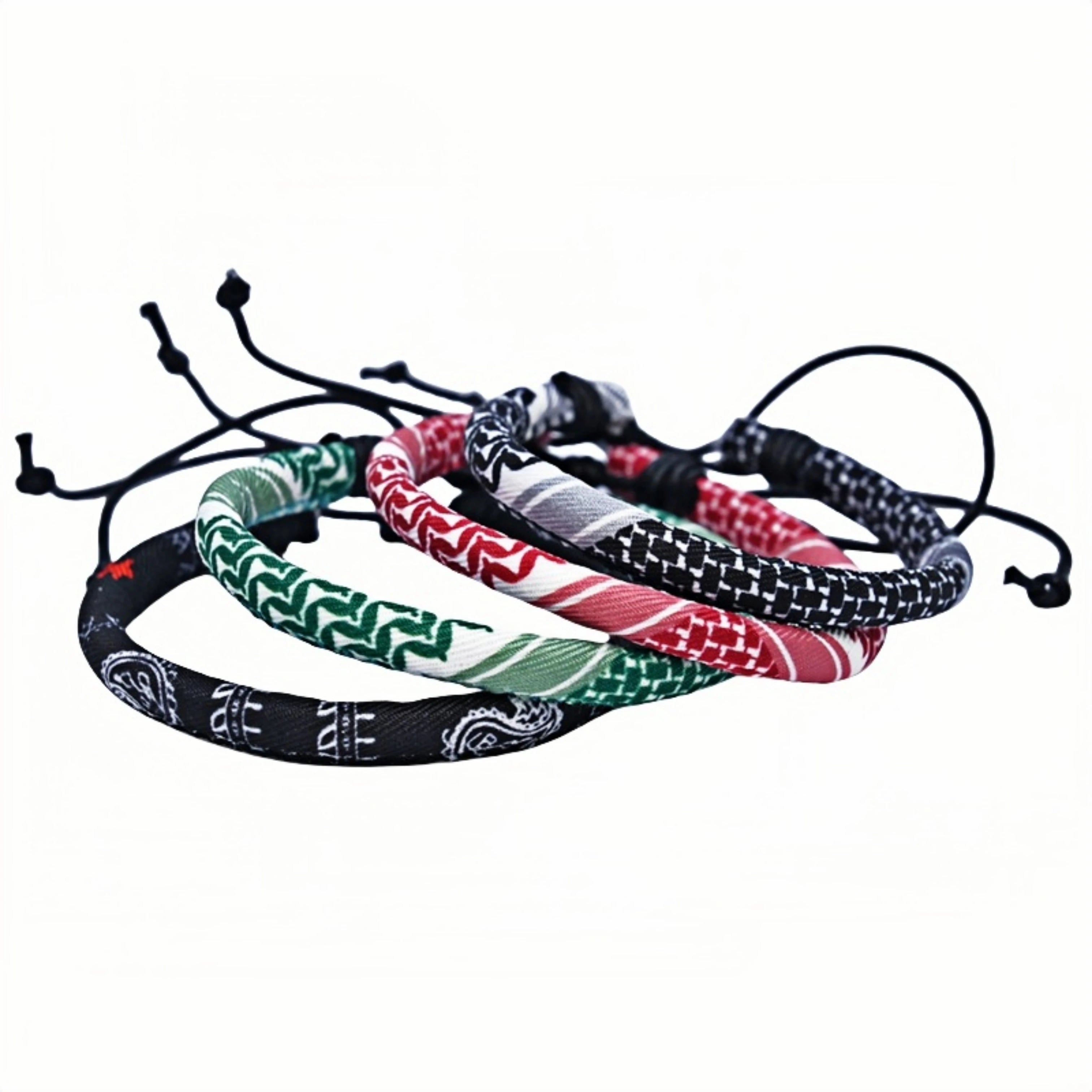 Four Colors Arabic Style Adjustable Braided Bracelet Multicolor Ethnic Style Bracelet Geometric Pattern Bracelet