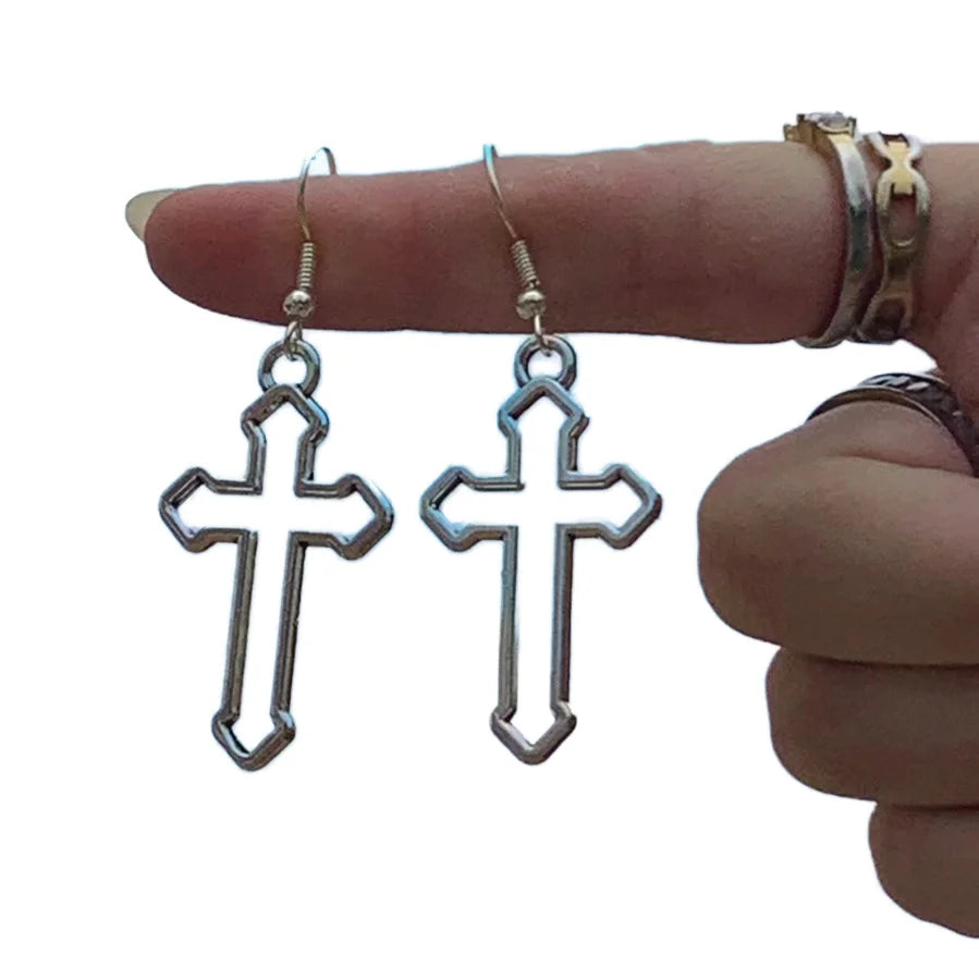 Fashion Ladies Sideways Cross Earrings Jewelry Handmade Antique Silver Plated Charm Designer Drop Dangling Earrings for Women
