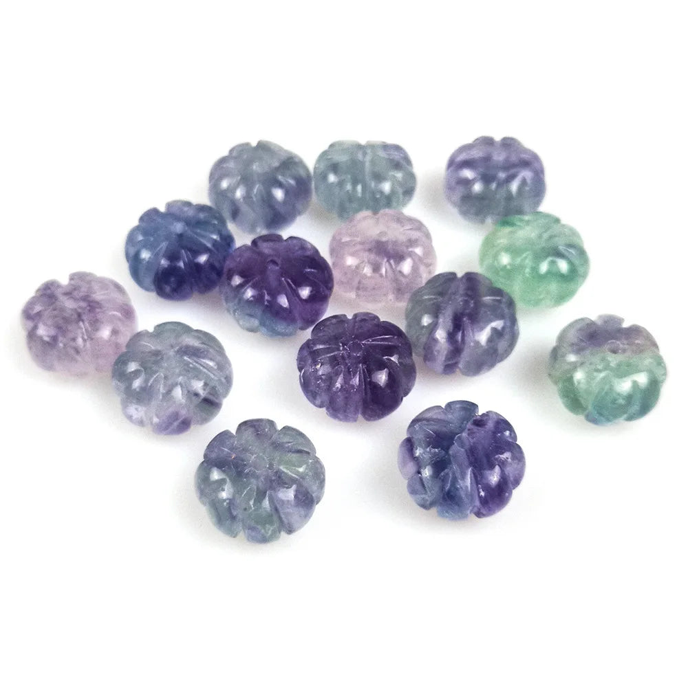 14mm Natural Crystal for Customized  Jewelry Accessories Carved Fluorite Pumpkin Loose Beads