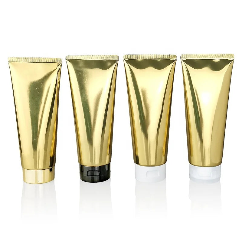 200ml Shiny Gold Aluminum Plastic Soft Tubes Skin Care Lotion Cream Squeeze Bottle 200g Refillable Facial Cleanser Squeeze Tube