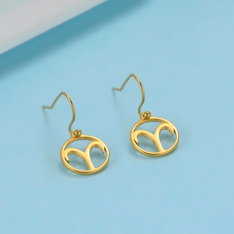 Zodiac Earrings Drop Earrings Stainless Steel Gold Jewelry for Women 2021 Fashion Jewelry Aries Scorpio Virgo