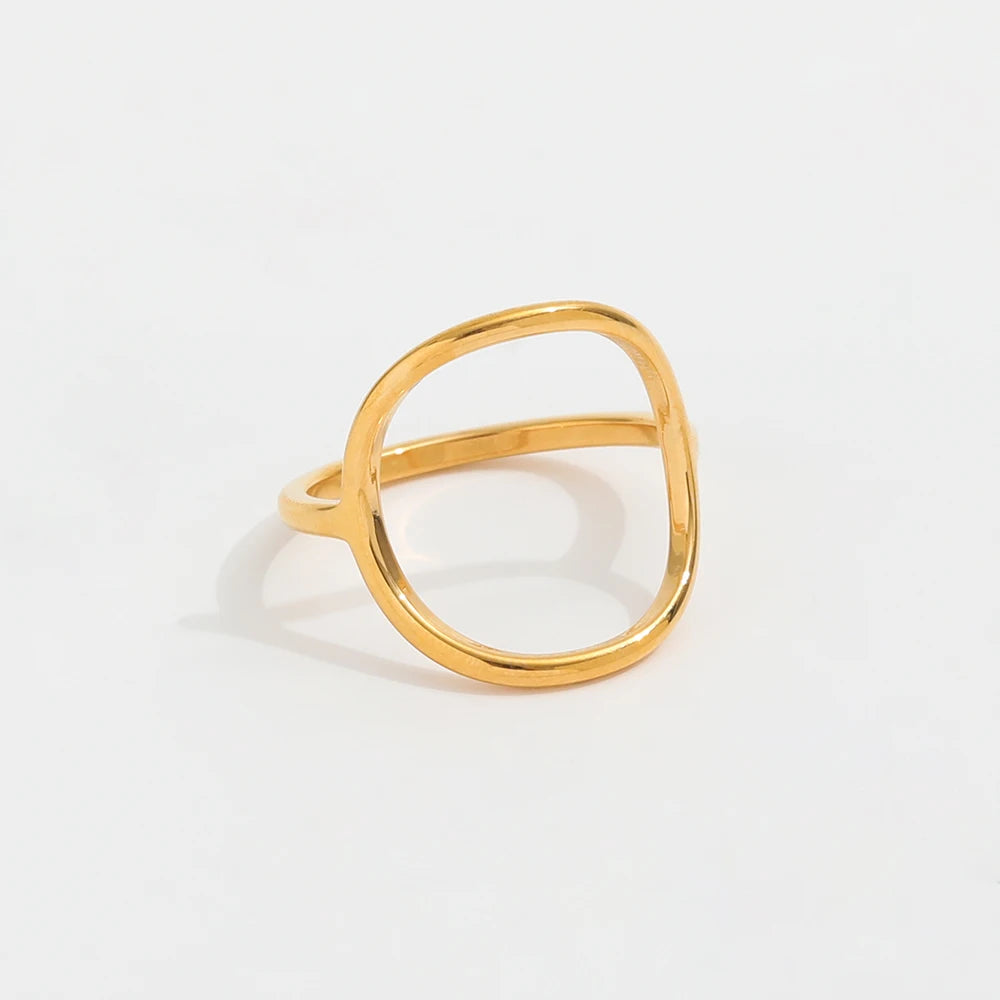 Fenny 18K Gold Plated Wholesale Tarnish Free Simple Irregular Large Circle Stainless Steel Finger Ring Trendy for Women
