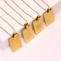 Custom Stainless Steel Gold Plated Necklace Rectangle Pendant Featuring English Proverb Letter Shape Joyas Acero Inoxidable