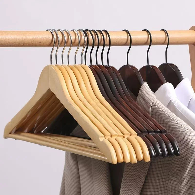 Solid P66 Flocking Wooden Coat Hangers Single Rectangle Design Hanger Clothing Skirt Pants Jeans Wardrobe Wood Hangers