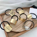 New Popular F130 Gold Geometry Metal Hair Ties for Thick Hair Girls Simple Fashion Rubber Elastic Band Women Hair Rope