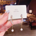Elegant Ladies Trend Long Bow Fringe Zircon Pearl S925 Silver Needle Earrings Gifts for Women