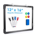 White Double-Sided Magnetic Aluminum Alloy Frame Hanging Whiteboard 12X16inch Reusable & Portable for Classrooms and Offices