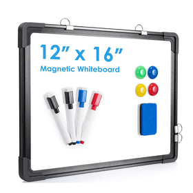 White Double-Sided Magnetic Aluminum Alloy Frame Hanging Whiteboard 12X16inch Reusable & Portable for Classrooms and Offices