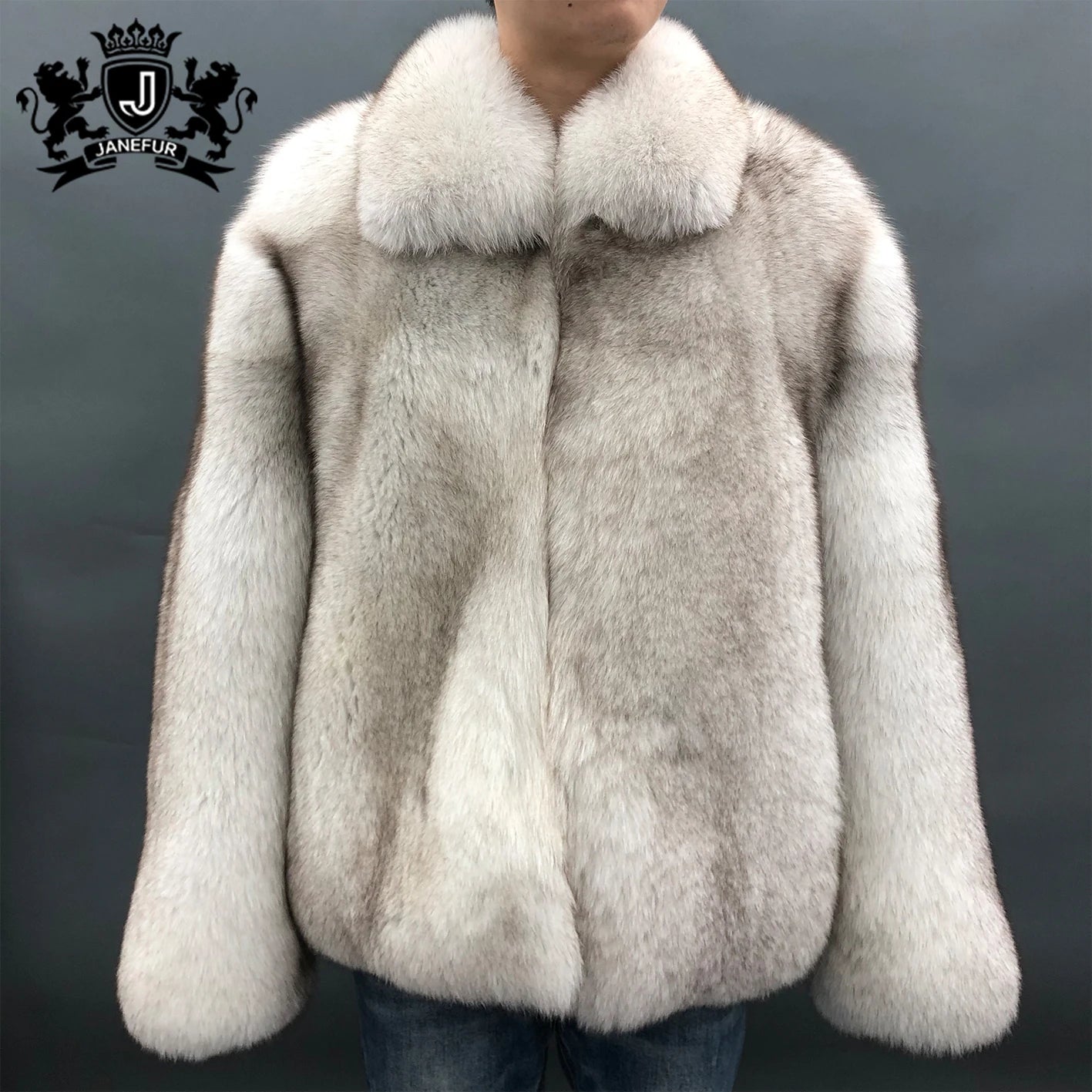 Janefur New Fashion Man Fox Fur Coat Oversize Real Fox Fur Man Fox Fur Coat