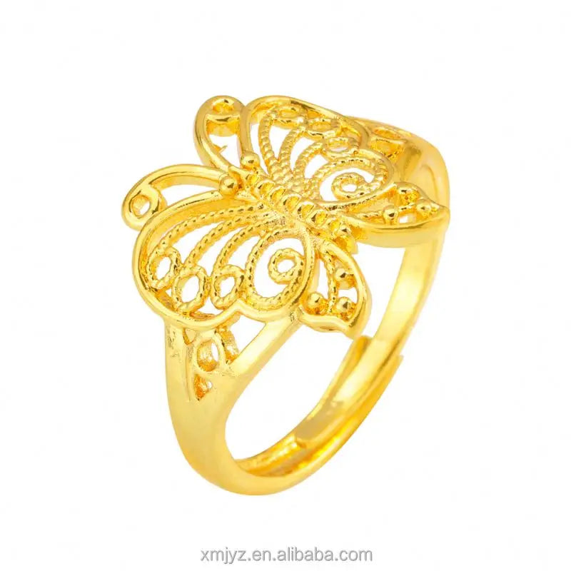 Brass Gold-Plated Hollow Butterfly Ring Women's Open Ring Japanese and Korean Fashion Ins Wind Ring