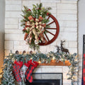 Cross Border Hot Sale Christmas Decoration Door Hanging Wooden Wheel Wreath Pine Nut Christmas Garland Christmas Wreath