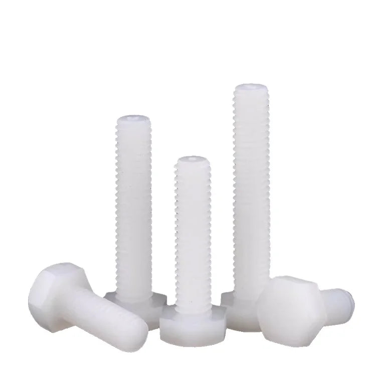 DIN933 White Nylon PA66 Hex Head Machine Thread Bolts Plastic Insulation Bolt Sizes M3 M4 Metric System Natural Color Finish