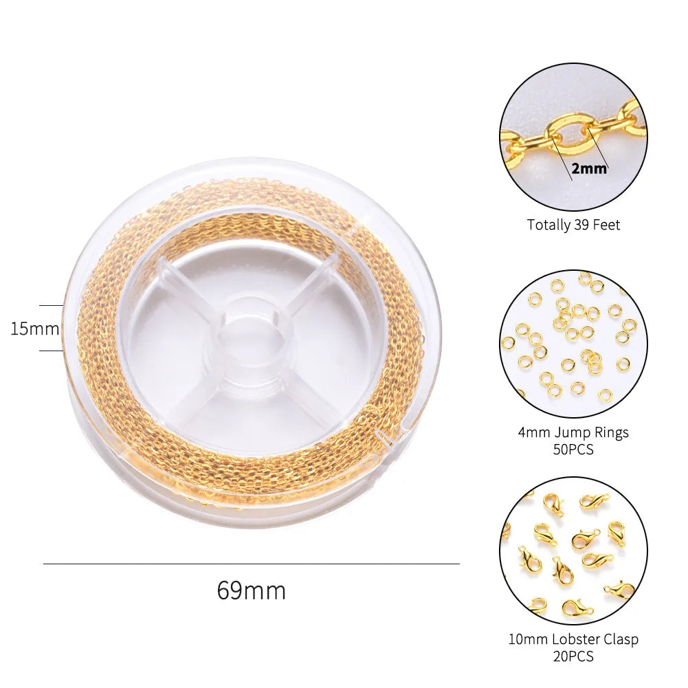 Gold Plated Link Chain Necklace with 50 Jump Rings and 20 Lobster Clasps for Men Women Jewelry Chain DIY Making