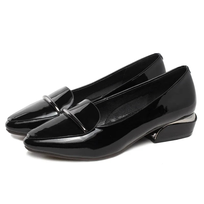 Hot Sale Women's Loafers Shoes Glossy Patent Leather Low Heel Silp on Shoes Ladies Loafer Female Casual Business Office Footwear