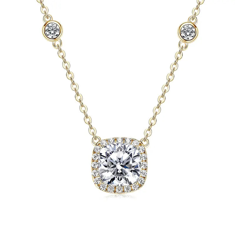 Halo Shining 925 Sterling Silver 2.5ct 8mm Cushion Cut Moissanite Sparkle square Pendant Necklace for Women