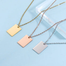 Customizable Geometric Blank Necklaces 18K Gold Plated Mirror Stainless Steel Rectangular Laser Pendant Chain Necklace
