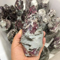 Wholesale Natural Plum Blossom Tourmaline Rubellite Gemstone Crystal Hand Carved Flame Shaped for Decoration