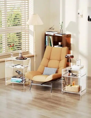 Modern 15.7x19.7x11.8 Inches Acrylic End Table with Storage Shelf Eco-Friendly Clear Side Nightstand for Record Players
