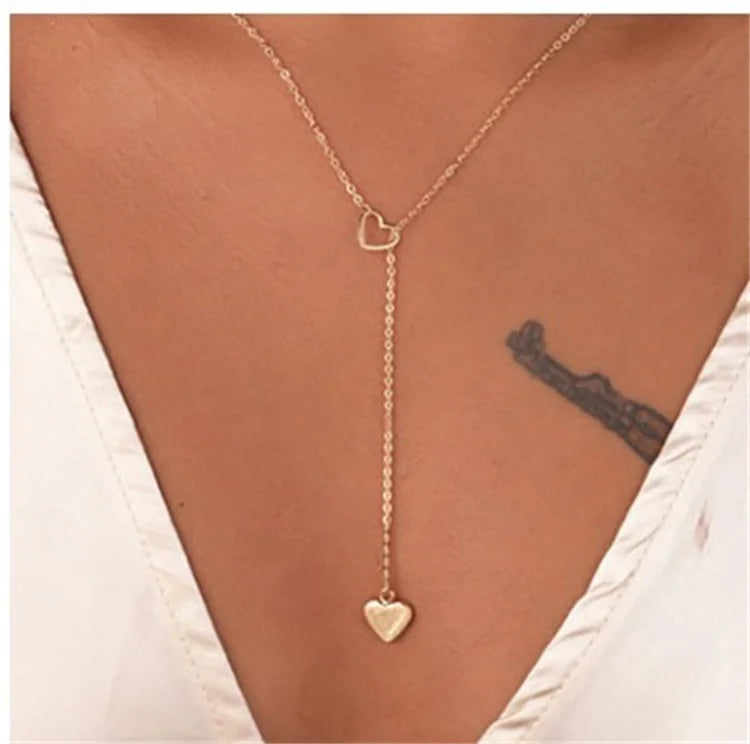 Wholesale New Dainty Heart Shaped Choker Chain Love Pendant Women Y-shaped Fashion Jewelry Necklaces