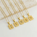 Trendy Fashion Initial 26 English Alphabet Letters Necklace Gold Plated Stainless Steel Pendant Square Hollow Letter Necklace