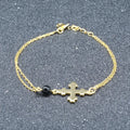 Christian Double Chain Natural Bead Gold Plated Bracelet Turquoise Beads Cross Charm Bracelet 925 Sterling Silver Bracelets