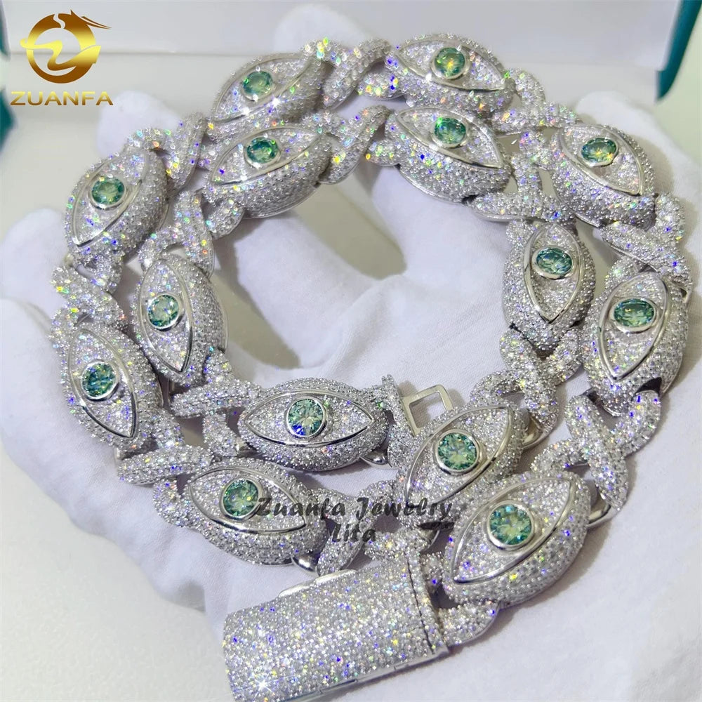Luxury Big Eye Special 925 Sterling Silver Iced Out Gra Certificate Bracelet Moissanite Cuban Link Chain