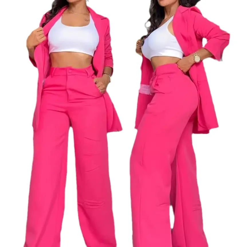 2024 Large Size Autumn/Winter Women's Sexy Solid Color Small Suit Casual Office Wear Elegant Coat 2pcs Set