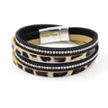 Luxury Rhinestone Leopard Multiple Imitation Leather Multi-layer Bracelets for Women