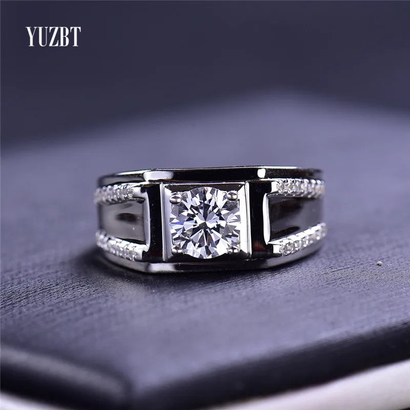 Silver 925 Original 1 Carat Round Brilliant Cut Pass Diamond Test D Color Moissanite Wedding Ring Men's New Arrival Fine Jewelry