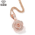 Romantic Rose Design Super Shine Iced Out Pendant Jewelry Gift Gold 3D Rose Pendant Women Fashion Jewelry
