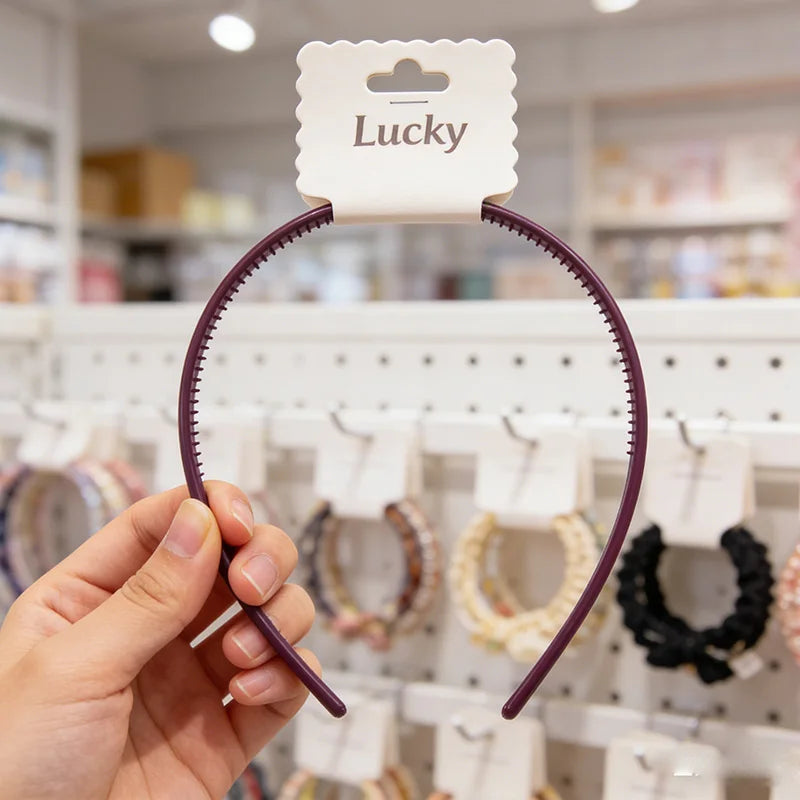 In Stock  Printed Hair Accessories  Cute 12 Pcs One Set 8mm Solid Color Morandi Colorful Plastic Headbands with Teeth for Women