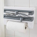 Kitchen Bathroom 4-in-1 Plastic Wrap Dispenser Triple Paper Towel Holders for Aluminium Foil Cling Film Tissue ABS Double