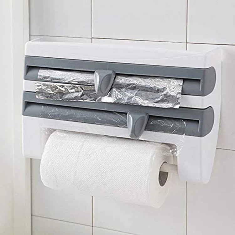 Kitchen Bathroom 4-in-1 Plastic Wrap Dispenser Triple Paper Towel Holders for Aluminium Foil Cling Film Tissue ABS Double