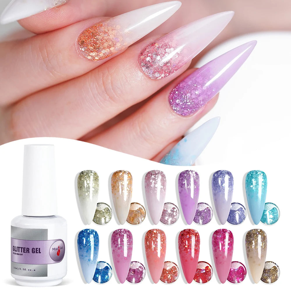 MissGel 18 Colors Glitter Gel Wholesale Supplies Very Good Soak Off UV Glitter Nail Gel