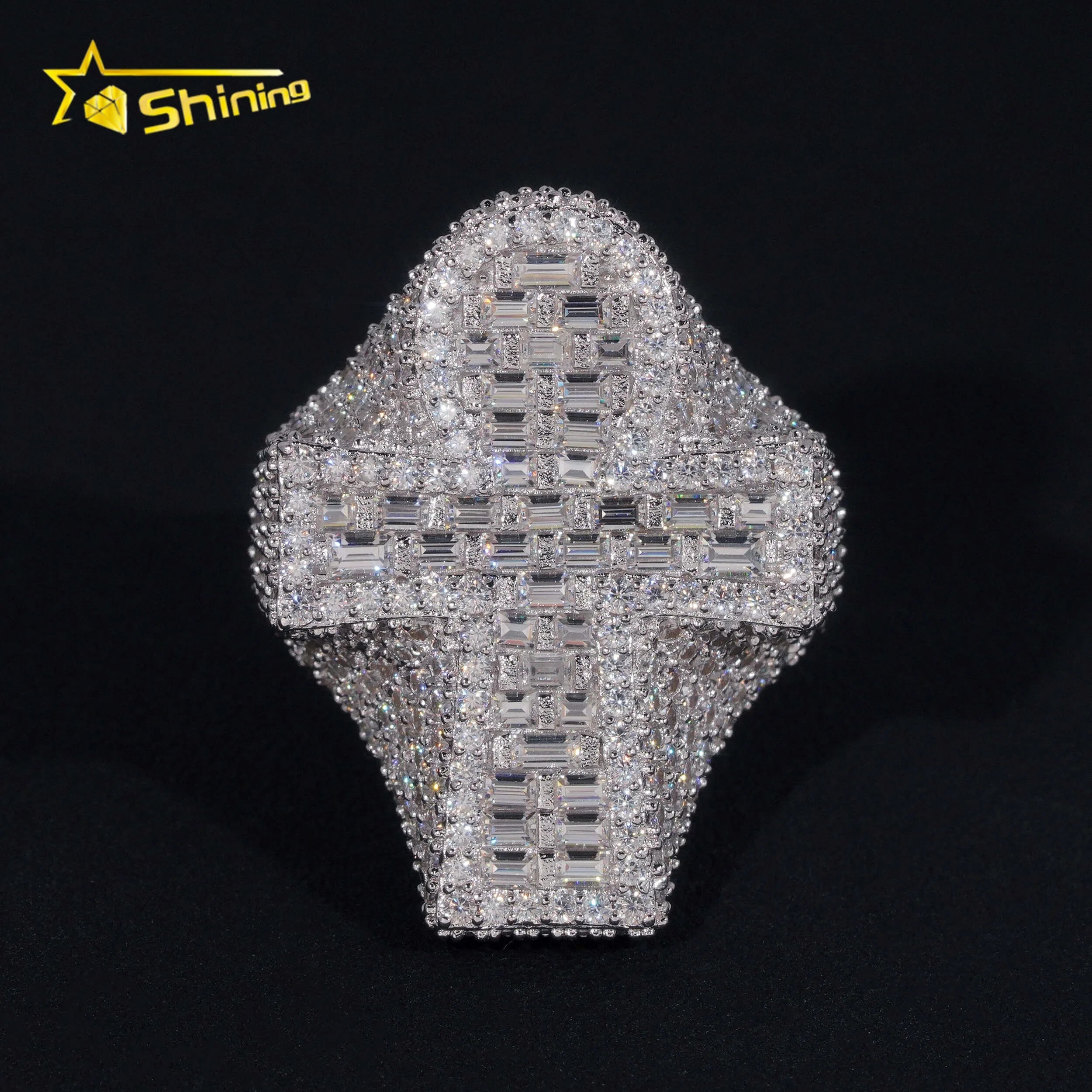 Promotion GRA Certificate 925 Sterling Silver Gold Plated Hip Hop Jewelry VVS Diamond Moissanite Hip Hop Cross Men Ring