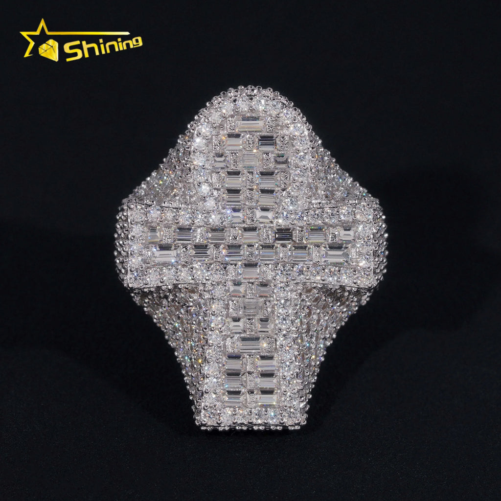 Promotion GRA Certificate 925 Sterling Silver Gold Plated Hip Hop Jewelry VVS Diamond Moissanite Hip Hop Cross Men Ring