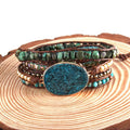 Fashion Handma Bohemian Jewelry Boho Armbander Natural Stones Jasper Big Charm 5 Strands Wrap Bracelets